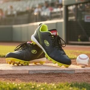 Rawlings Baseball Cleats Size 6D Youth Kids Soccer Football Shoes Black Yellow